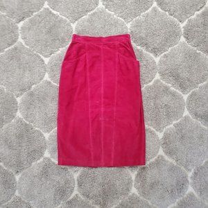 Vintage High Waist Red Suede Leather Skirt 8